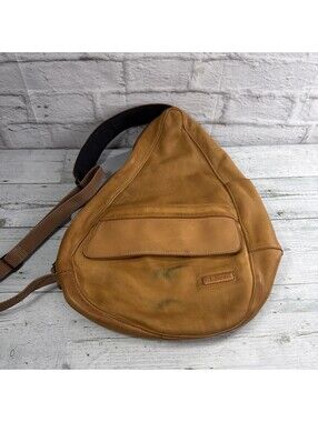 Vintage LL Bean Ameribag Leather Brown Healthy Back Crossbody Sling Bag Backpack